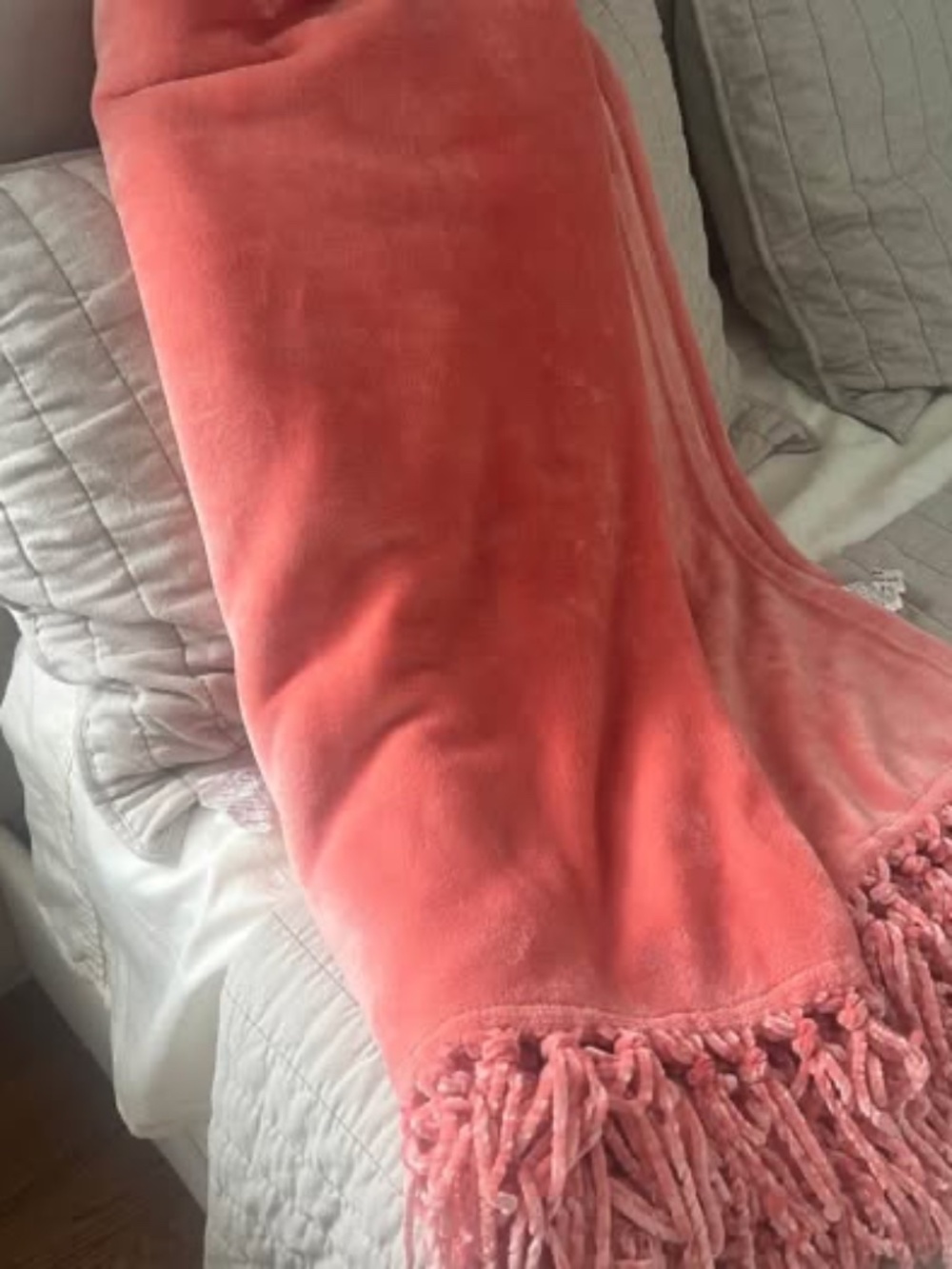 Plush Peach Cozy Fringed Throw